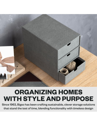 Organizador de Escritorio Bigso Ingrid 3 Cajones Lona Gris