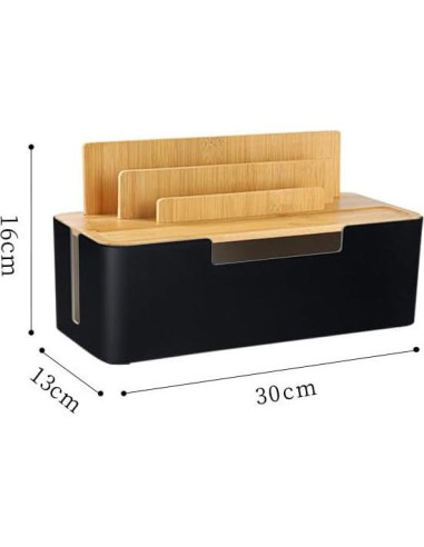 Caja de Gestión de Cables BUYSK con Tapa de Madera Negra