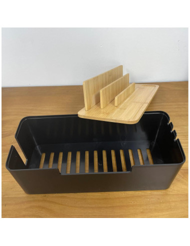 Caja de Gestión de Cables BUYSK con Tapa de Madera Negra