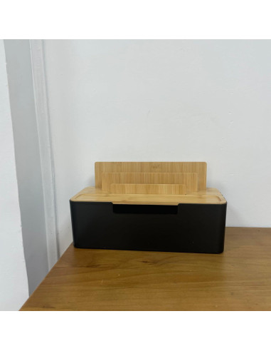 Caja de Gestión de Cables BUYSK con Tapa de Madera Negra