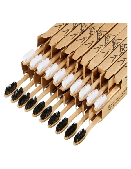20 Cepillos de Dientes de Bambú Boao Suaves con Carbón Activado