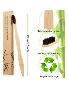 20 Cepillos de Dientes de Bambú Boao Suaves con Carbón Activado 2