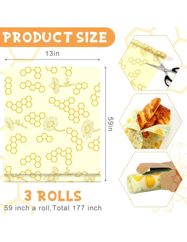 3 Rollos Envolturas de Cera de Abeja Noveread 33x150 cm Orgánico