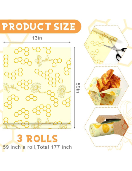 3 Rollos Envolturas de Cera de Abeja Noveread 33x150 cm Orgánico