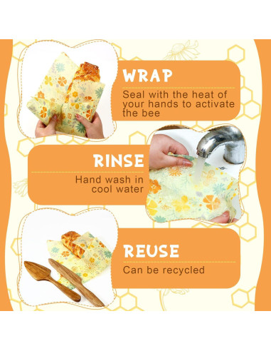 3 Rollos Envolturas de Cera de Abeja Noveread 33x150 cm Orgánico