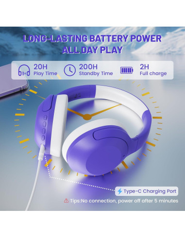 Auriculares Inalámbricos LexonElec G300 con ANC, Púrpura