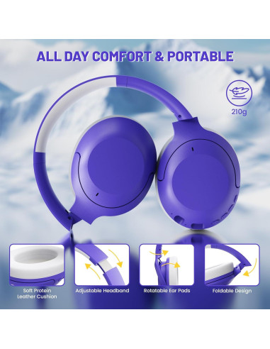 Auriculares Inalámbricos LexonElec G300 con ANC, Púrpura