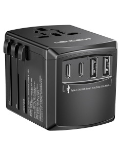 Adaptador de corriente universal LENCENT 5 en 1 con 4 enchufes y 4 puertos USB