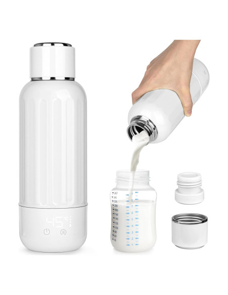 Calentador de Botellas Portátil Blanco 500 ml con Pantalla LED