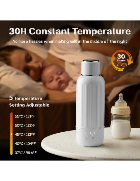 Calentador de Botellas Portátil Blanco 500 ml con Pantalla LED