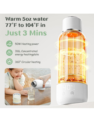Calentador de Botellas Portátil Blanco 500 ml con Pantalla LED