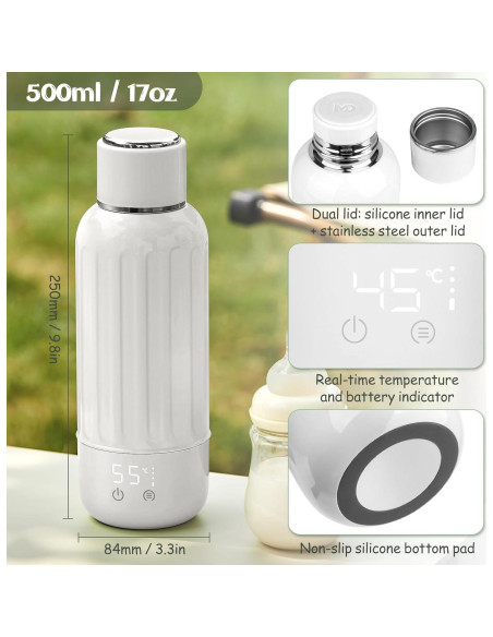Calentador de Botellas Portátil Blanco 500 ml con Pantalla LED