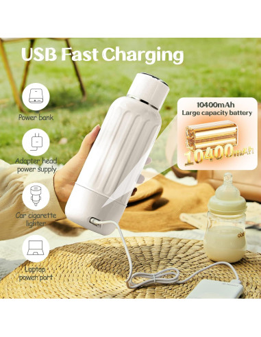 Calentador de Botellas Portátil Blanco 500 ml con Pantalla LED