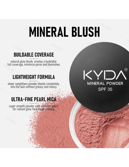 Rubor en Polvo Mineral KYDA SPF 35 Rosa Brillante 49.6g