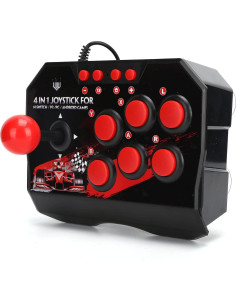 Controlador de Lucha USB Ergonómico para PS3/Switch/PC - Negro y Rojo 2