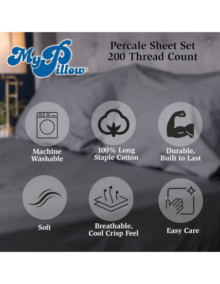 Sábanas de Cama MyPillow Reina 100% Algodón 200 Hilos Azul