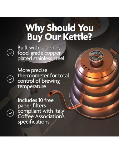 Tetera Vianté Gooseneck 1.18L Acero Inoxidable Cobre