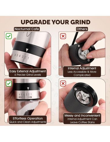 Molino de Café Manual Café Nocturno - Acero Inoxidable, 6 Niveles