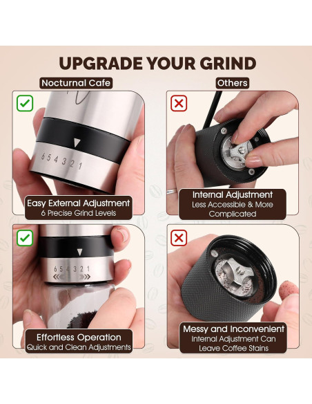 Molino de Café Manual Café Nocturno - Acero Inoxidable, 6 Niveles Molino de Café Manual Café Nocturno - Acero Inoxidable, 6 Niveles
