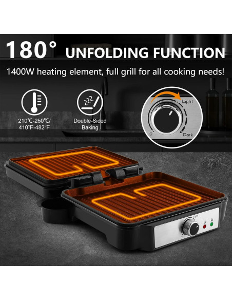 Prensa Panini MONXOOK 1400W 4 Rebanadas Acero Inoxidable