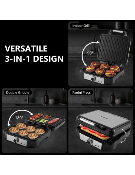 Prensa Panini MONXOOK 1400W 4 Rebanadas Acero Inoxidable