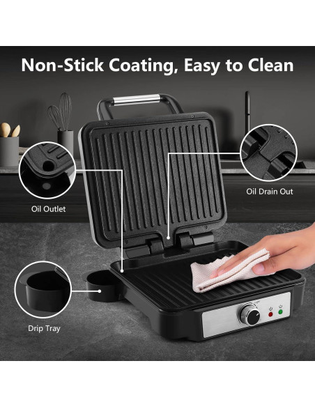 Prensa Panini MONXOOK 1400W 4 Rebanadas Acero Inoxidable