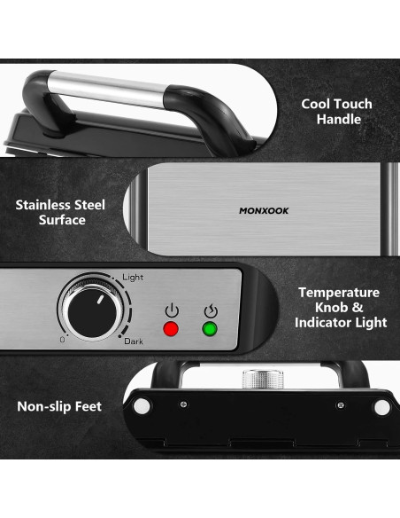 Prensa Panini MONXOOK 1400W 4 Rebanadas Acero Inoxidable