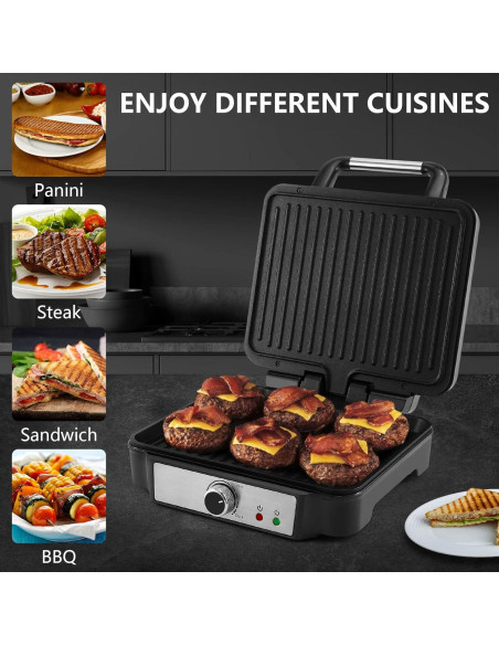 Prensa Panini MONXOOK 1400W 4 Rebanadas Acero Inoxidable