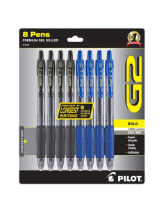 Bolígrafos de Gel Pilot G2, 1 mm, Pack de 8, Negro y Azul