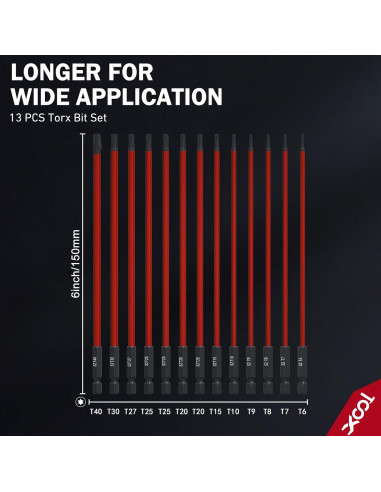 Juego de Puntas Torx 13 Piezas XOOL 150mm Acero S2 Magnético