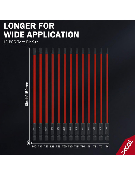 Juego de Puntas Torx 13 Piezas XOOL 150mm Acero S2 Magnético