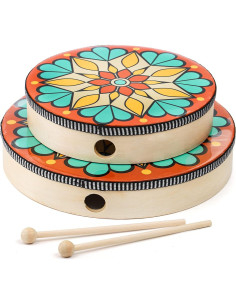 Tambor de Mano Foraineam 10" y 8" Madera Colorido con Baquetas 2