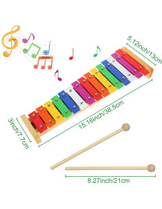 Xilófono de Madera Colorido LOLYSIC 15 Tonos con Mazos 2