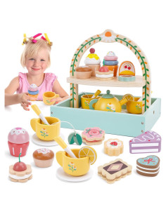Juego de Té de Madera Melofaver 23 Piezas para Niños 3-5 Años