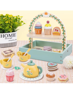 Juego de Té de Madera Melofaver 23 Piezas para Niños 3-5 Años 2