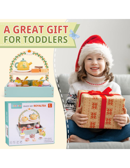 Juego de Té de Madera Melofaver 23 Piezas para Niños 3-5 Años