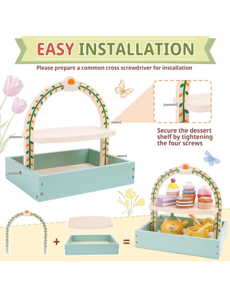 Juego de Té de Madera Melofaver 23 Piezas para Niños 3-5 Años