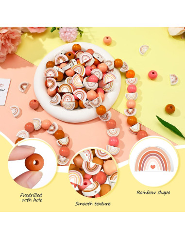 Perlas de Madera Arcoíris Waydress 200 Pcs para DIY Joyería