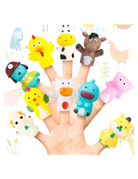 10 Títeres de Dedo de Goma Chengu Animales de Granja 6.35 cm