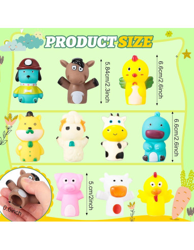 10 Títeres de Dedo de Goma Chengu Animales de Granja 6.35 cm