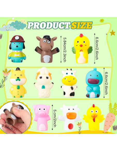 10 Títeres de Dedo de Goma Chengu Animales de Granja 6.35 cm