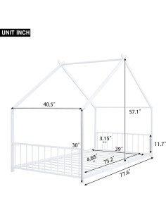 Cama Casa Twin Jintop de Metal con Techo y Listones, Blanca 2