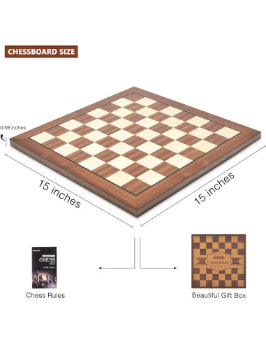 Tablero de Ajedrez de Madera AMEROUS 38.1x38.1 cm Profesional