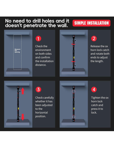Barra de Dominadas Leikefitness Ajustable 70-100 cm para Puerta