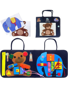 Tablero Ocupado Montessori Qimiao Elefante y Oso 30.5x25.4 cm 2