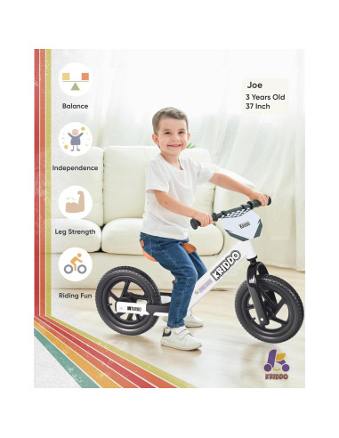 Bicicleta de Equilibrio KRIDDO Blanca para Niños 2-5 Años