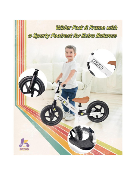 Bicicleta de Equilibrio KRIDDO Blanca para Niños 2-5 Años