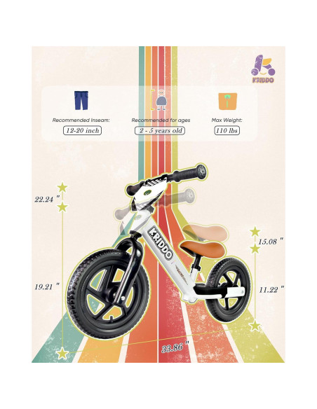 Bicicleta de Equilibrio KRIDDO Blanca para Niños 2-5 Años