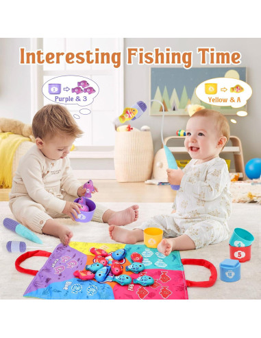 Juguetes Montessori PEBIRA 23 Piezas Juego de Pesca y Apilables