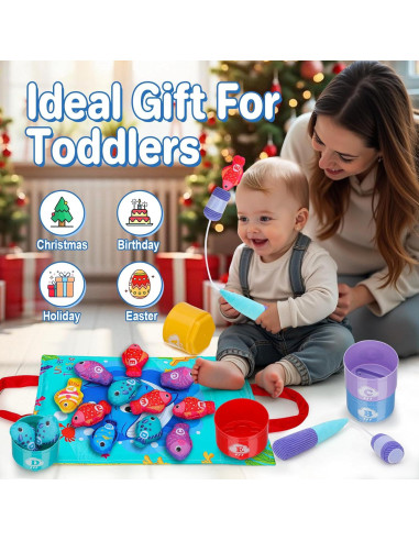 Juguetes Montessori PEBIRA 23 Piezas Juego de Pesca y Apilables